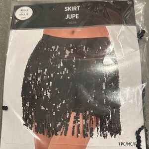 Elegant Black Sequin Fringe Mini Skirt